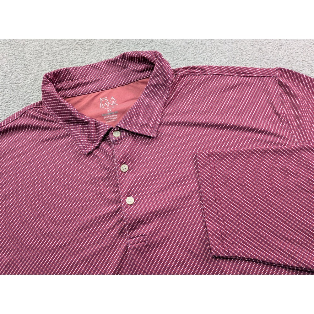 Jos A Bank Traveler Mens 3X Tailored Fit Polo Shirt Burgundy Long Sleeve 6922
